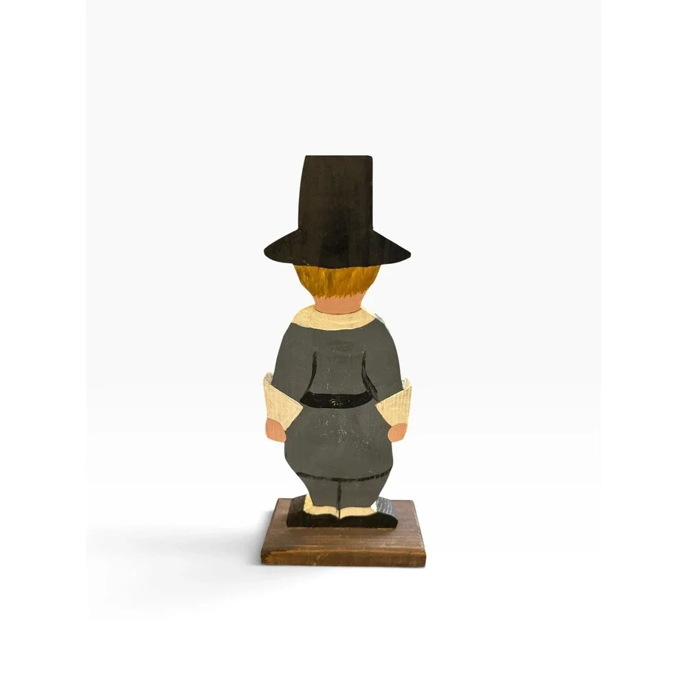 Hand-Painted Vintage Thanksgiving Pilgrim Wooden Figurines